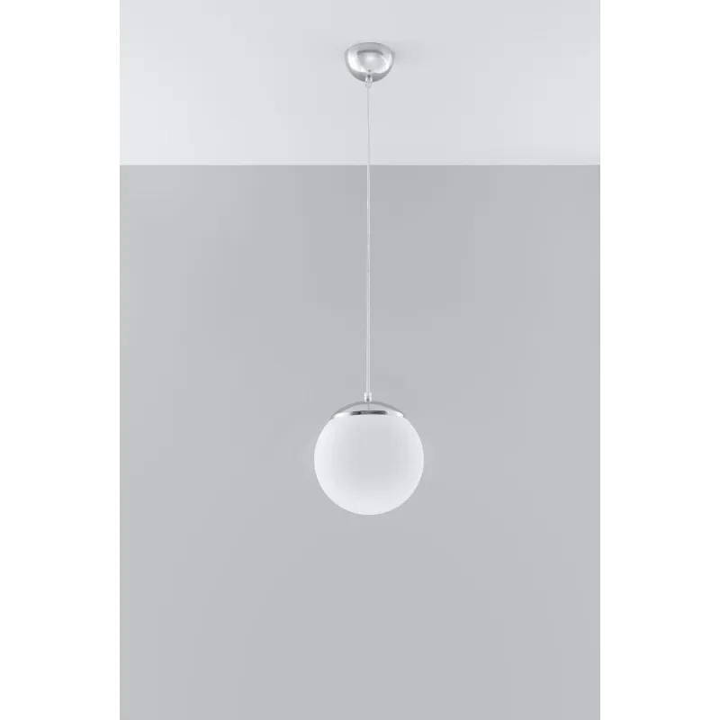 Suspension UGO 20, verre/acier, blanc/chrome, E27 - Pas cher