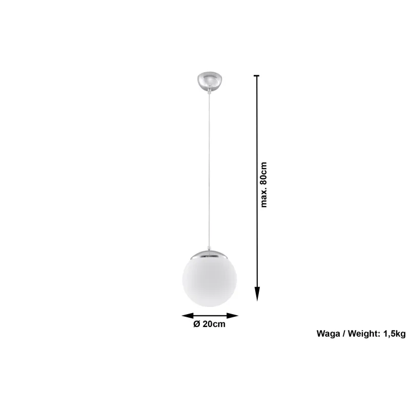 Suspension UGO 20, verre/acier, blanc/chrome, E27 - Pas cher