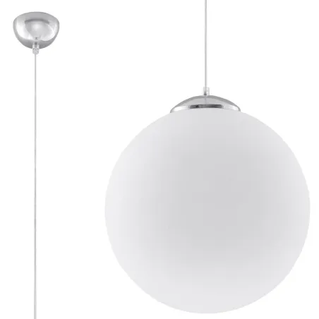 Suspension UGO 30, verre/acier, blanc/chrome, E27 - Pas cher