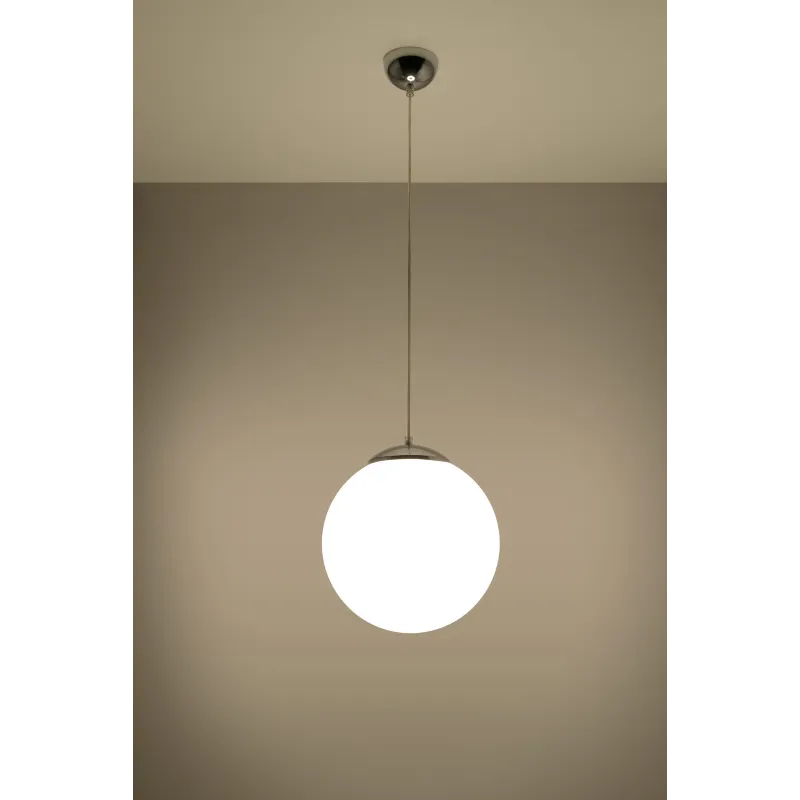 Suspension UGO 30, verre/acier, blanc/chrome, E27 - Pas cher