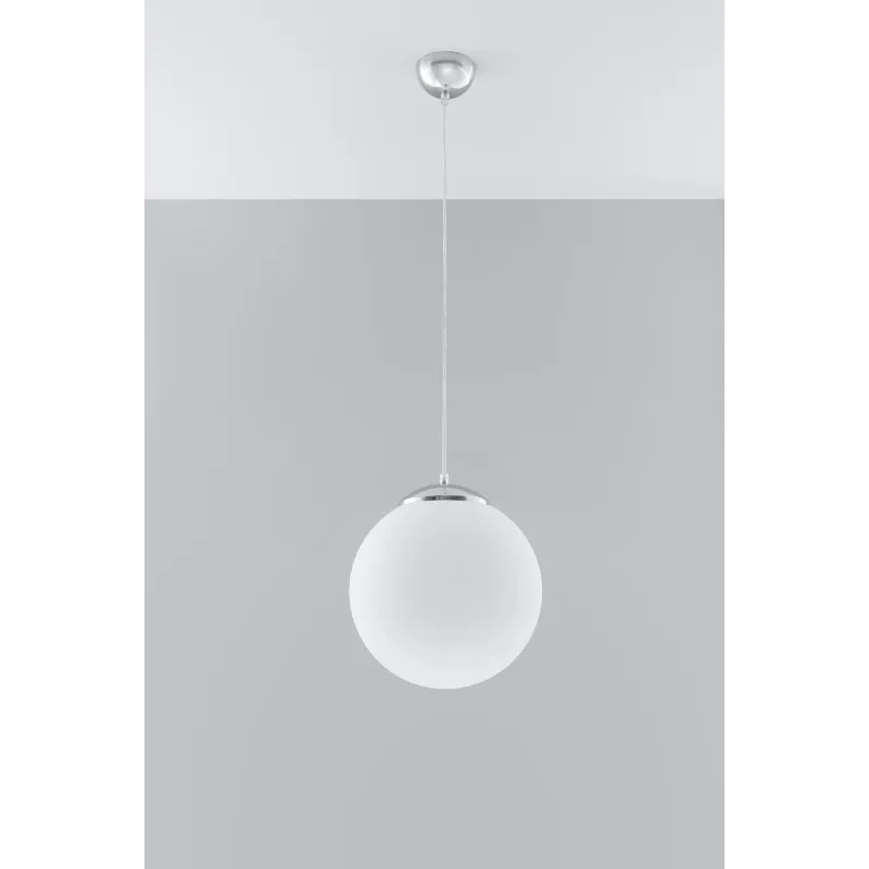 Suspension UGO 30, verre/acier, blanc/chrome, E27 - Pas cher