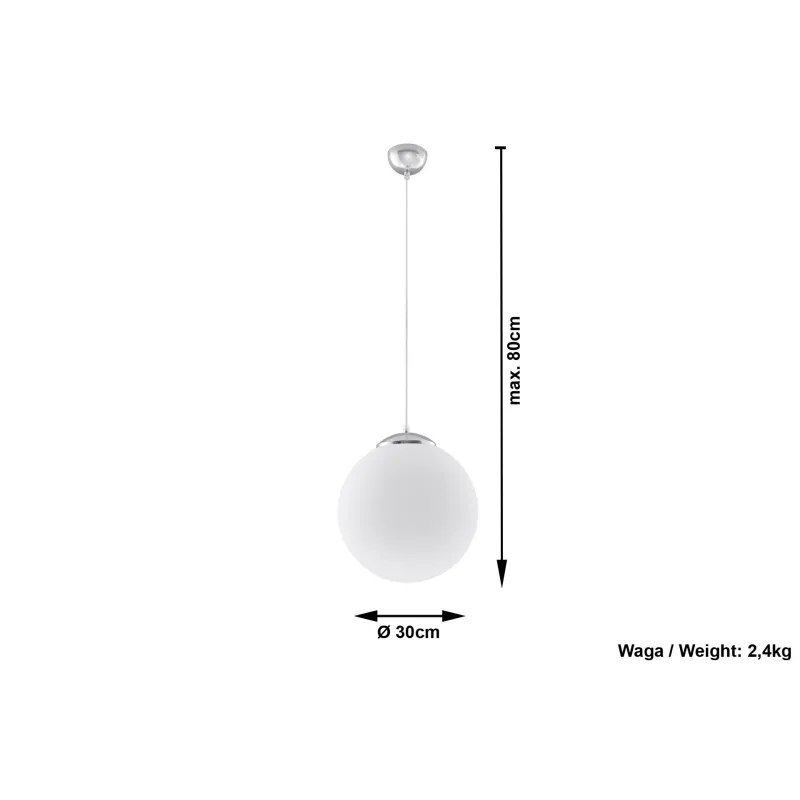 Suspension UGO 30, verre/acier, blanc/chrome, E27 - Pas cher