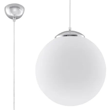 Suspension UGO 40, verre/acier, blanc/chrome, E27 - Pas cher