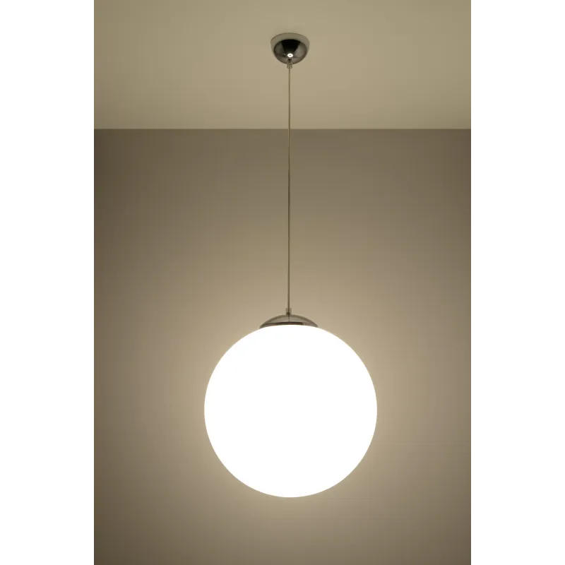 Suspension UGO 40, verre/acier, blanc/chrome, E27 - Pas cher