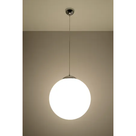 Suspension UGO 40, verre/acier, blanc/chrome, E27 - Pas cher
