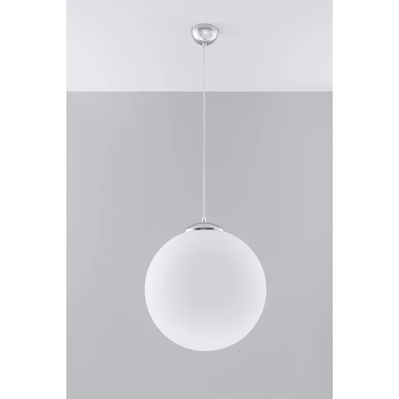 Suspension UGO 40, verre/acier, blanc/chrome, E27 - Pas cher