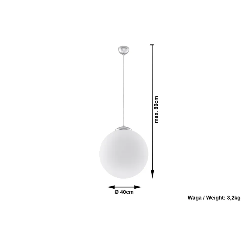 Suspension UGO 40, verre/acier, blanc/chrome, E27 - Pas cher