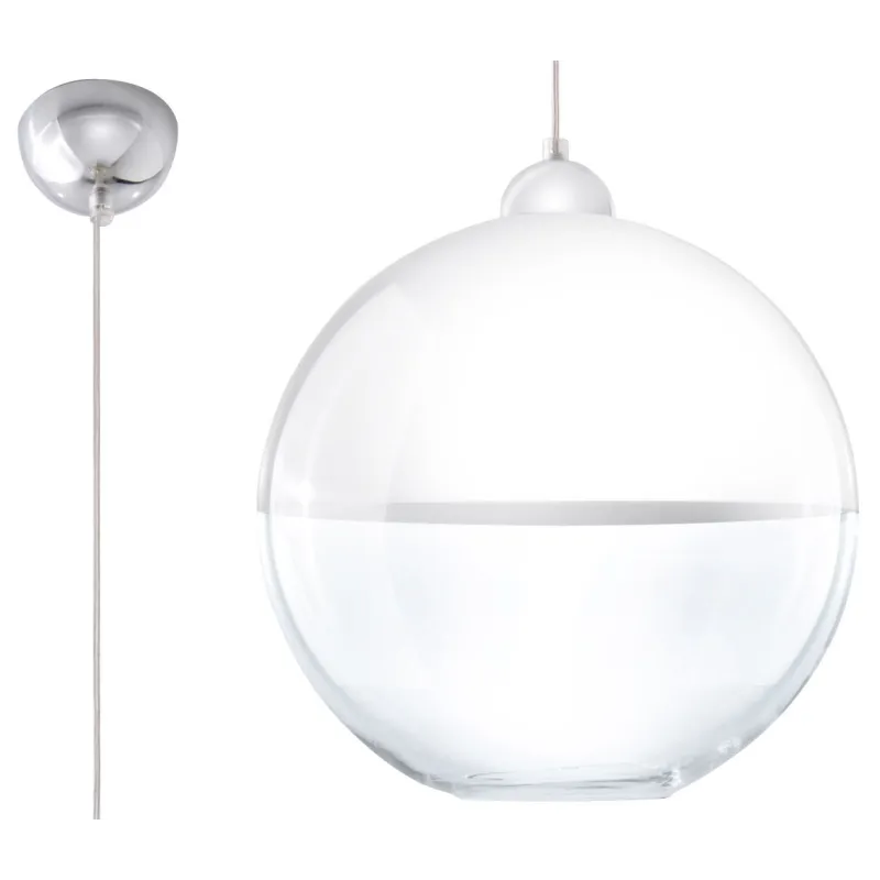 Suspension GINO, verre/acier, blanc/chrome, E27 - Pas cher