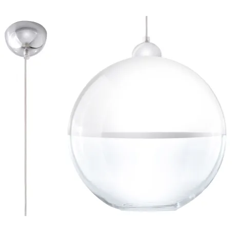 Suspension GINO, verre/acier, blanc/chrome, E27 - Pas cher