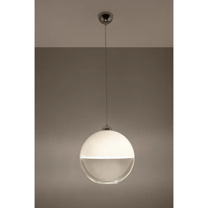 Suspension GINO, verre/acier, blanc/chrome, E27 - Pas cher