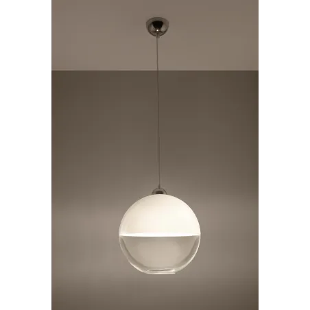 Suspension GINO, verre/acier, blanc/chrome, E27 - Pas cher