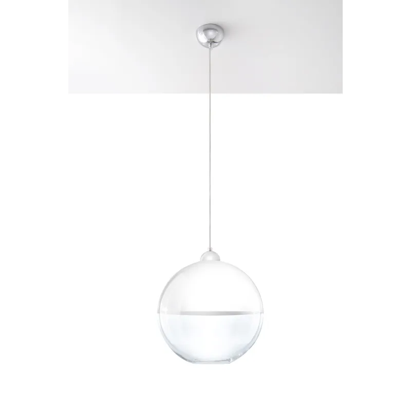 Suspension GINO, verre/acier, blanc/chrome, E27 - Pas cher