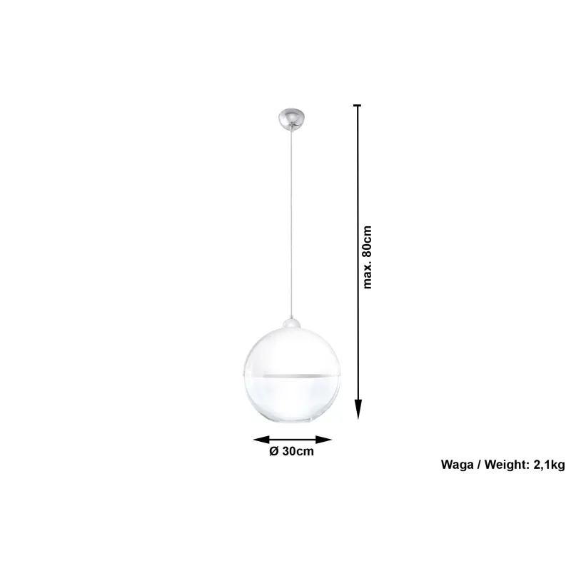 Suspension GINO, verre/acier, blanc/chrome, E27 - Pas cher