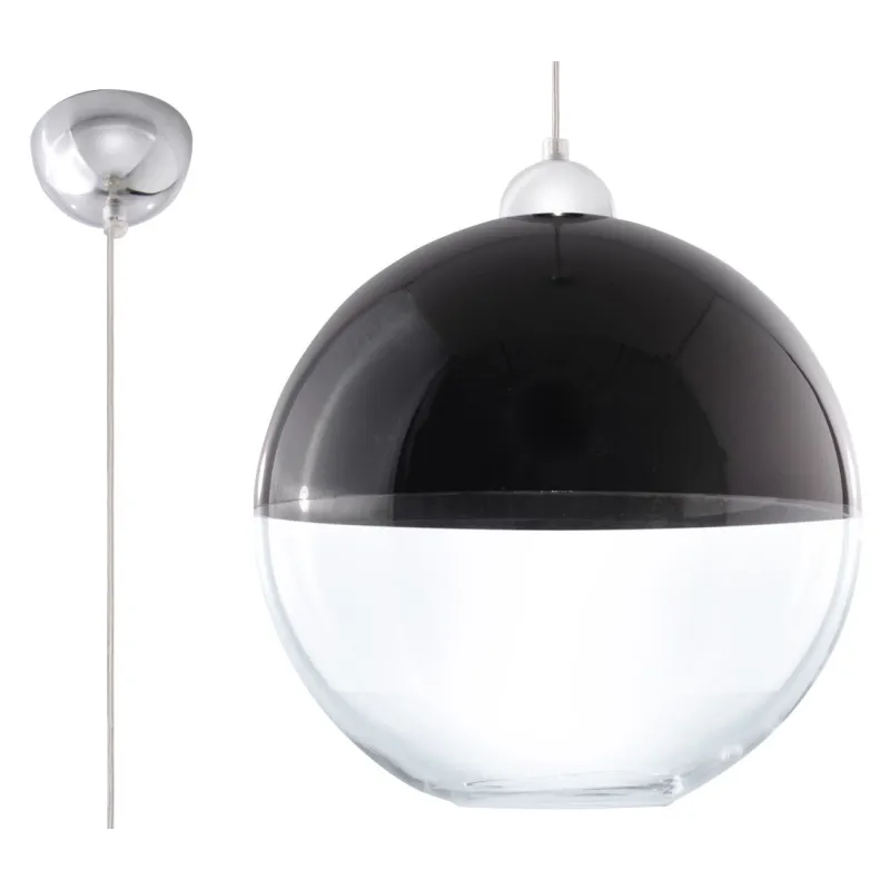 Suspension GINO, verre/acier, noir/chrome, E27 - Pas cher