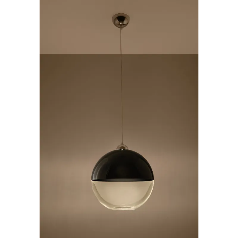 Suspension GINO, verre/acier, noir/chrome, E27 - Pas cher