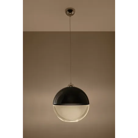 Suspension GINO, verre/acier, noir/chrome, E27 - Pas cher