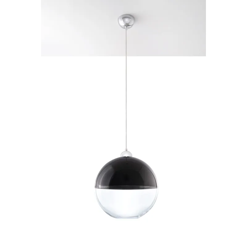 Suspension GINO, verre/acier, noir/chrome, E27 - Pas cher