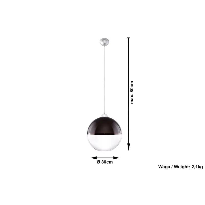 Suspension GINO, verre/acier, noir/chrome, E27 - Pas cher