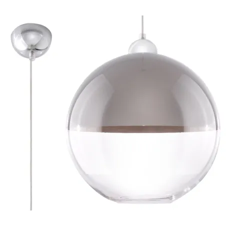 Suspension GINO, verre/acier, gris/chrome, E27 - Pas cher