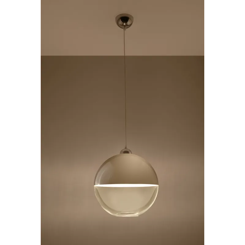 Suspension GINO, verre/acier, gris/chrome, E27 - Pas cher