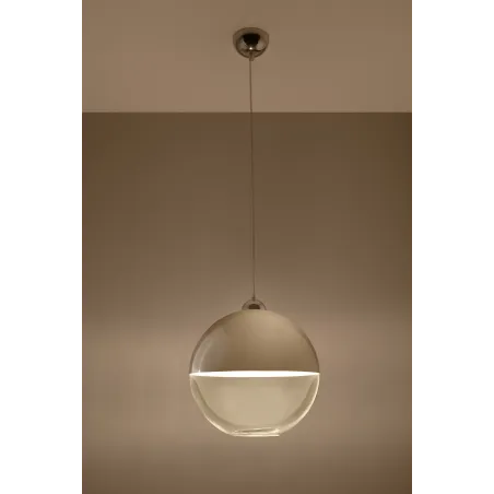 Suspension GINO, verre/acier, gris/chrome, E27 - Pas cher