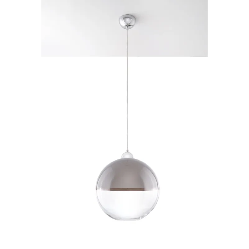 Suspension GINO, verre/acier, gris/chrome, E27 - Pas cher