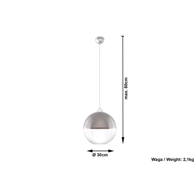 Suspension GINO, verre/acier, gris/chrome, E27 - Pas cher