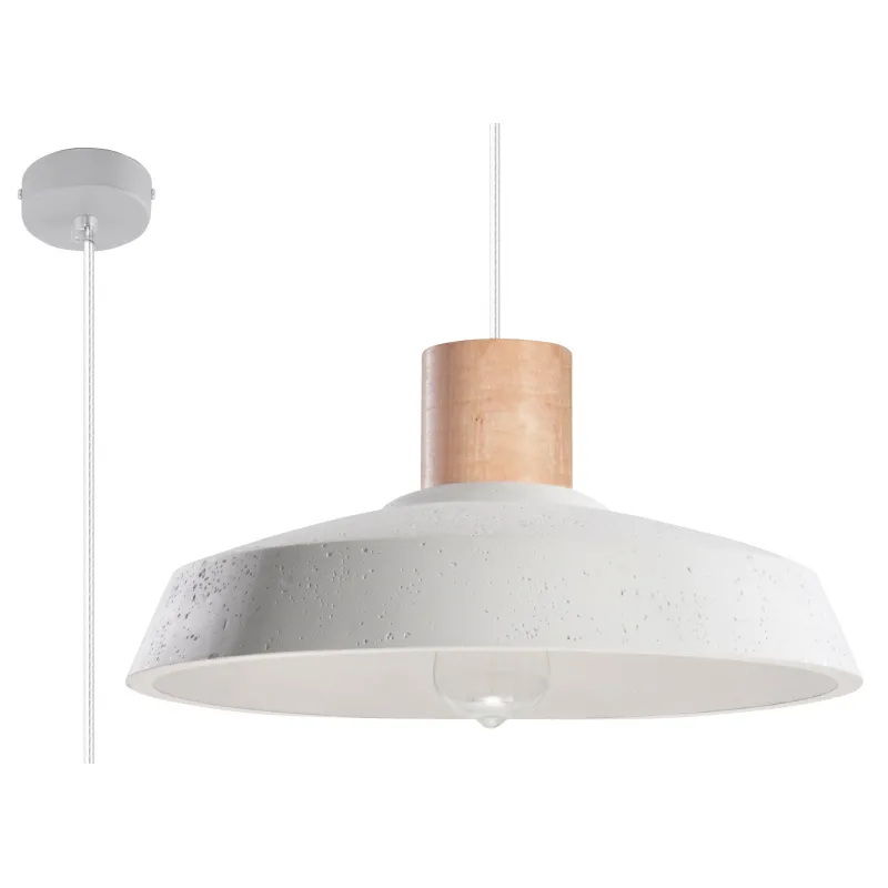 Suspension AFRA, béton/bois, blanc/naturel, E27 - Pas cher