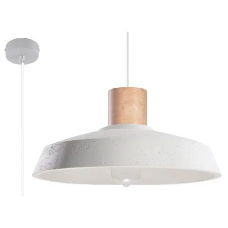 Suspension AFRA, béton/bois, blanc/naturel, E27 - Pas cher