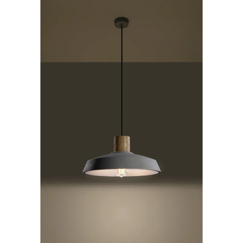 Suspension AFRA, béton/bois, blanc/naturel, E27 - Pas cher