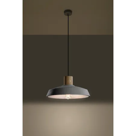Suspension AFRA, béton/bois, blanc/naturel, E27 - Pas cher
