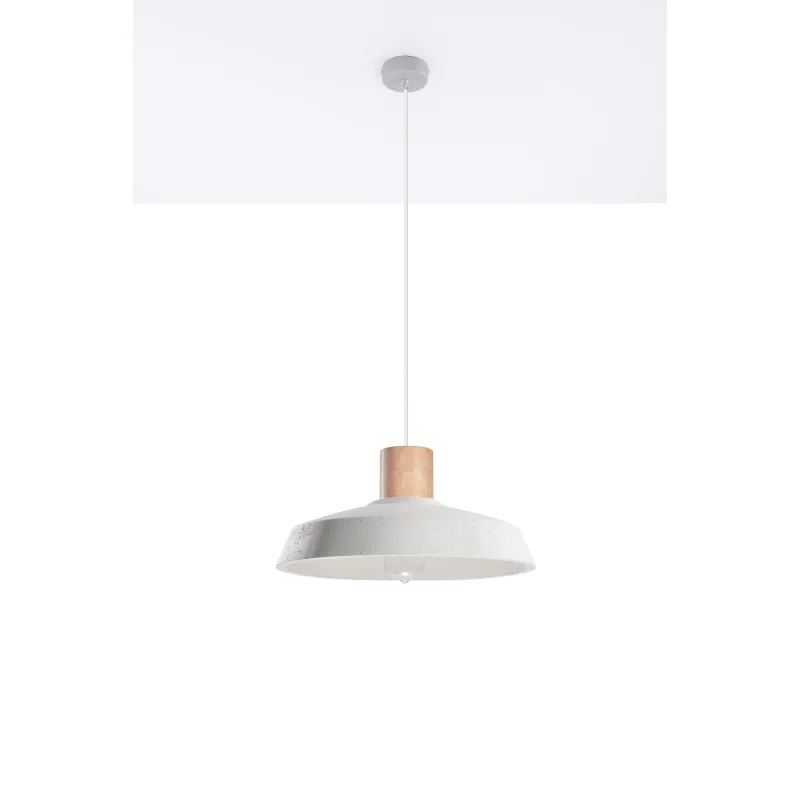 Suspension AFRA, béton/bois, blanc/naturel, E27 - Pas cher