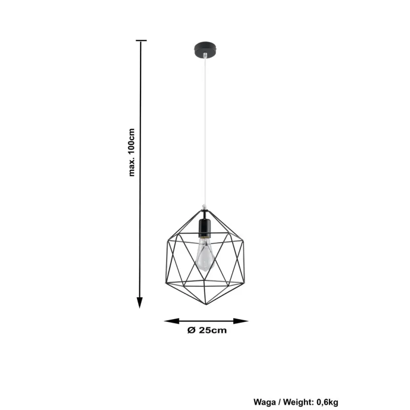 Suspension GASPARE, acier noir, E27 - Pas cher