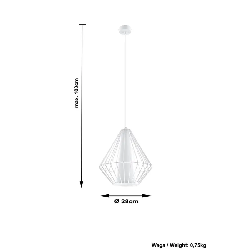 Suspension DEMI, acier/PVC, blanc, E27 - Pas cher