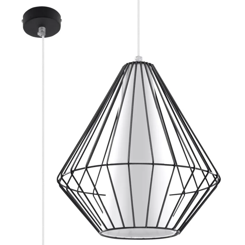 Suspension DEMI, acier/PVC, noir/blanc, E27 - Pas cher