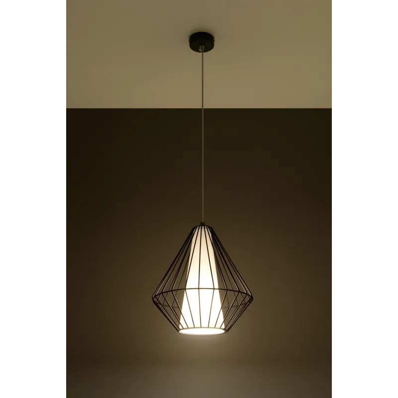 Suspension DEMI, acier/PVC, noir/blanc, E27 - Pas cher