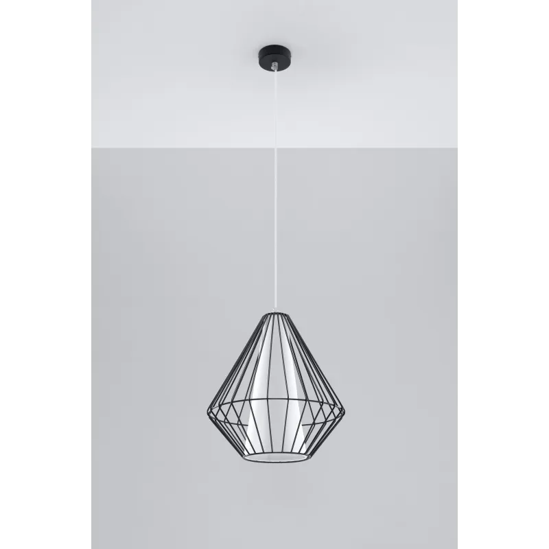 Suspension DEMI, acier/PVC, noir/blanc, E27 - Pas cher