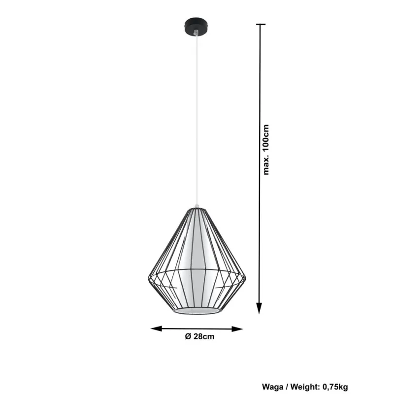 Suspension DEMI, acier/PVC, noir/blanc, E27 - Pas cher
