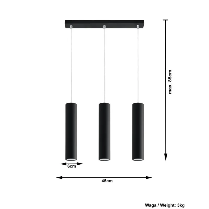 Suspension LAGOS 3, acier noir, GU10 - Pas cher