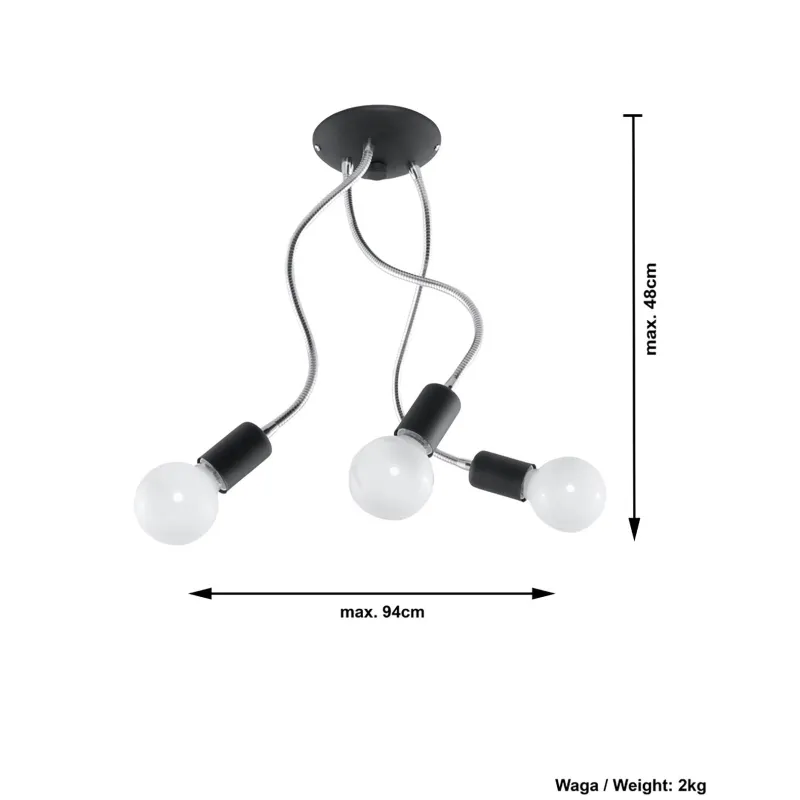 Plafonnier LARA 3, acier noir/silver, E27 - Pas cher