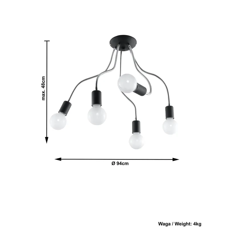 Plafonnier LARA 5, acier noir/silver, E27 - Pas cher