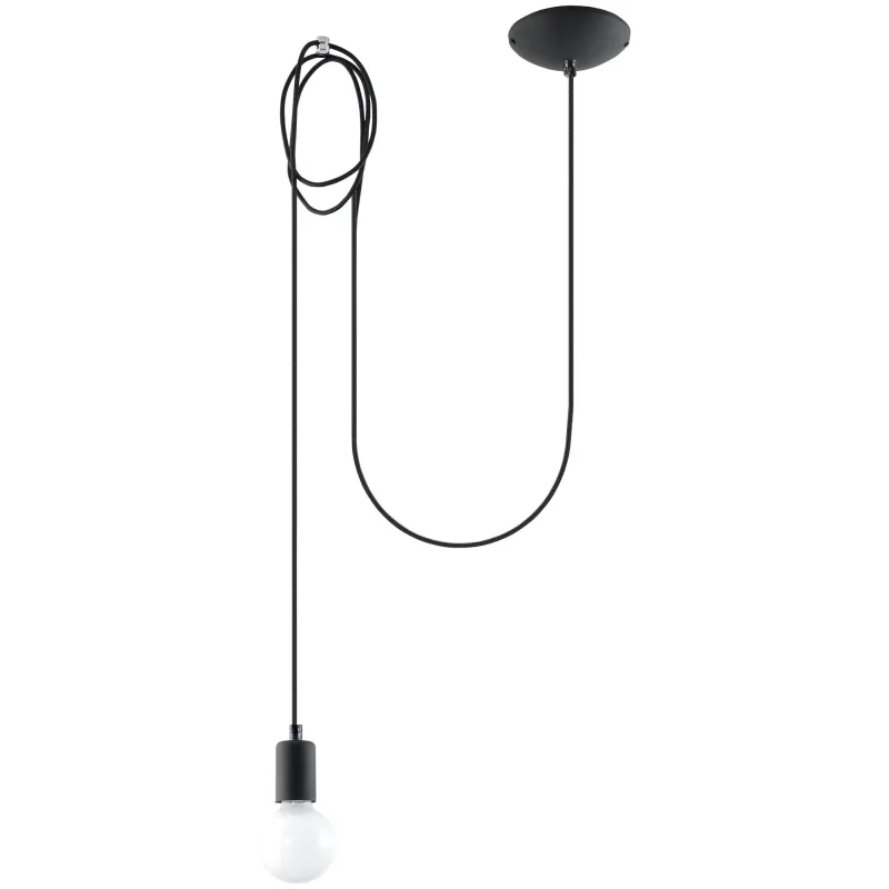 Suspension EDISON 1, acier/câble textile noir, E27 - Pas cher