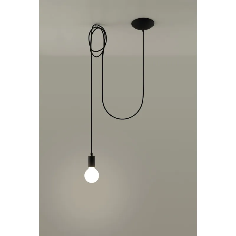 Suspension EDISON 1, acier/câble textile noir, E27 - Pas cher