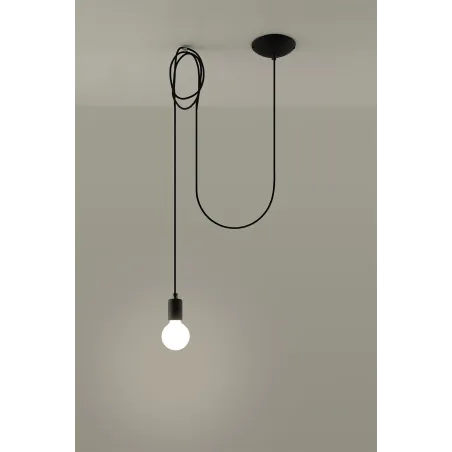 Suspension EDISON 1, acier/câble textile noir, E27 - Pas cher
