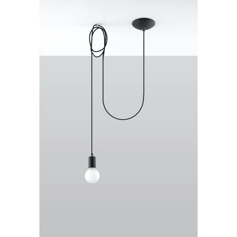 Suspension EDISON 1, acier/câble textile noir, E27 - Pas cher