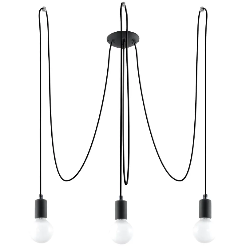 Suspension EDISON 3, acier/câble textile noir, E27 - Pas cher