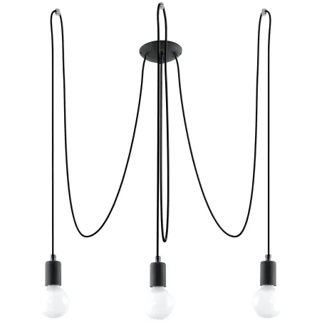 Suspension EDISON 3, acier/câble textile noir, E27 - Pas cher