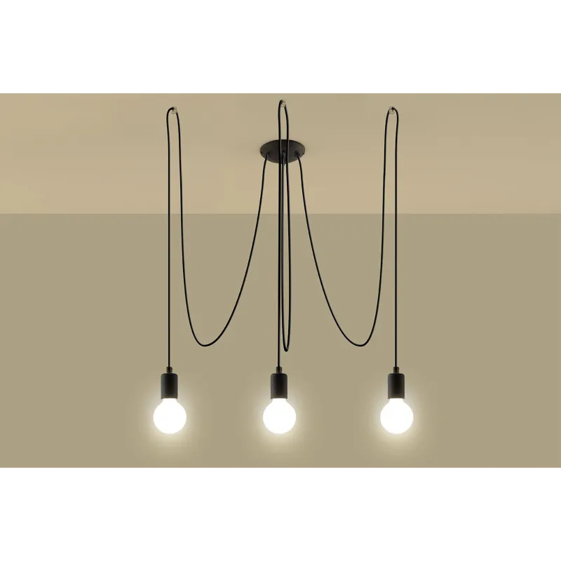 Suspension EDISON 3, acier/câble textile noir, E27 - Pas cher