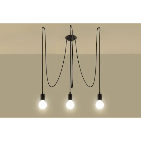 Suspension EDISON 3, acier/câble textile noir, E27 - Pas cher