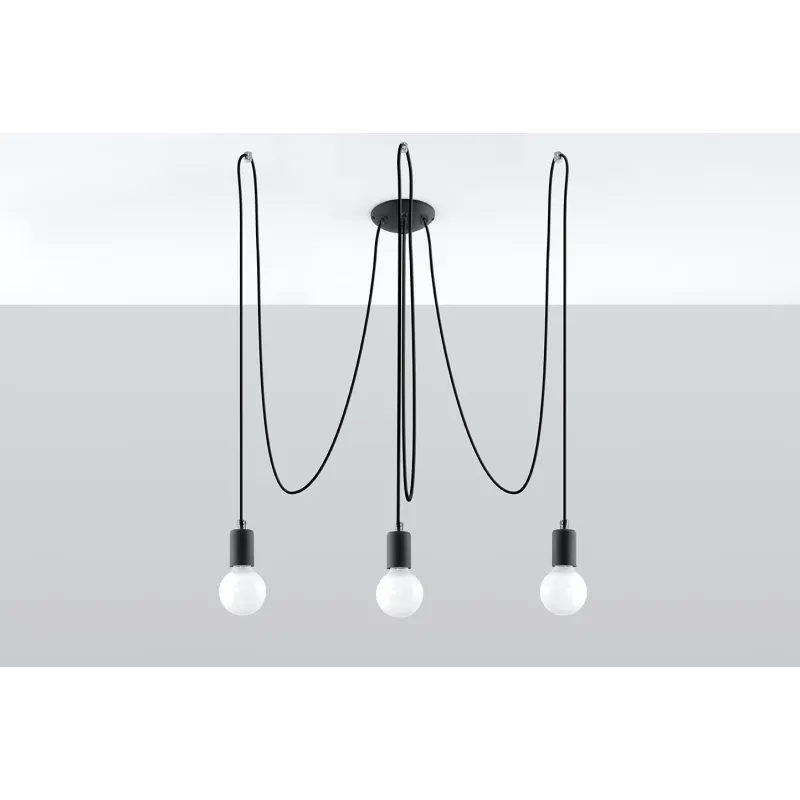 Suspension EDISON 3, acier/câble textile noir, E27 - Pas cher
